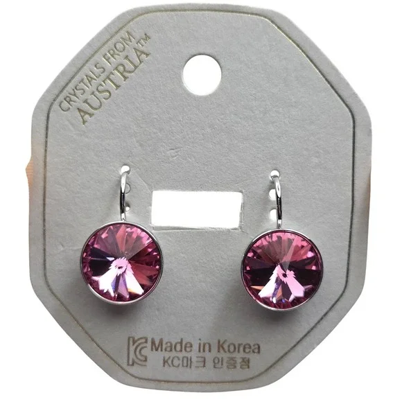 NEW Rose MedPink SwarovskiElements Crystal LeverbackEarrings13mmPlatinum Plated!