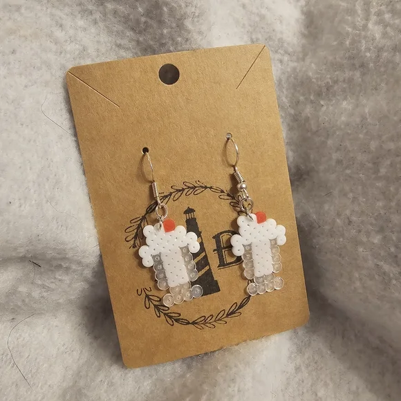 Handmade Beautiful Beacons Mini Perler Strawberry Milkshake 925 Silver Earrings