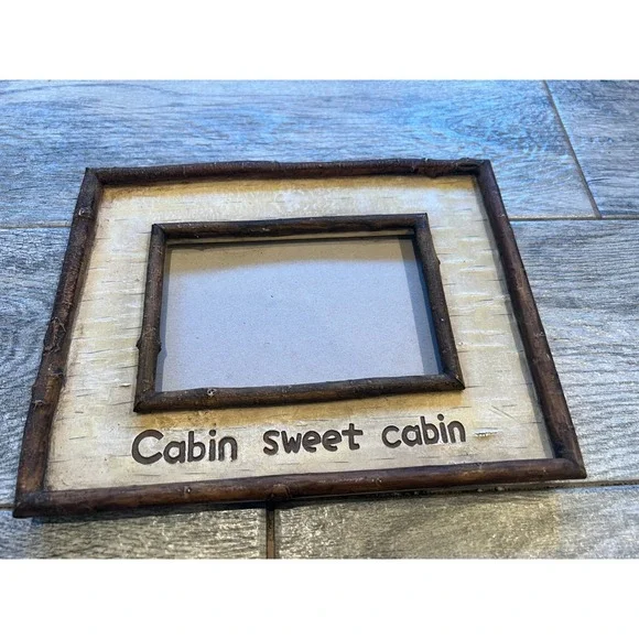 Cabin Sweet Cabin Picture Frame Photo Holder Rustic Wood Cottage NWT Forest Farm