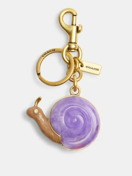 Coach NWT Purple Snail Bag Charm Keychain Gold Tone Enamel Rare