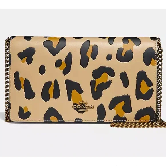 Coach Callie Foldover‎ Chain Clutch Leopard Print