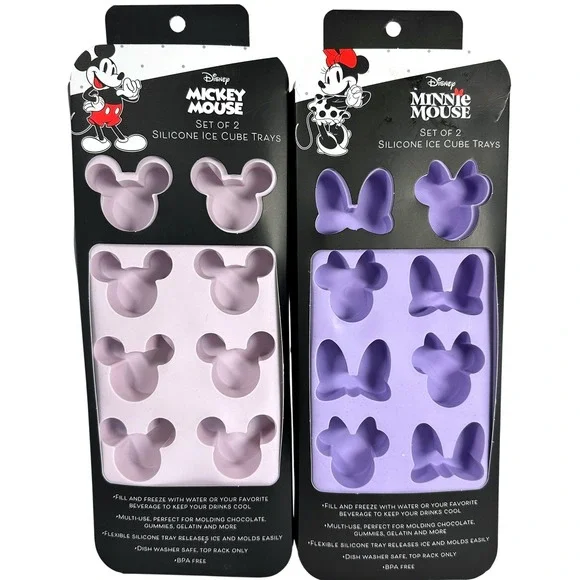 Disney Mickey Minnie Mouse Silicone Ice Cube Trays Set of 2 Purple Lavender New