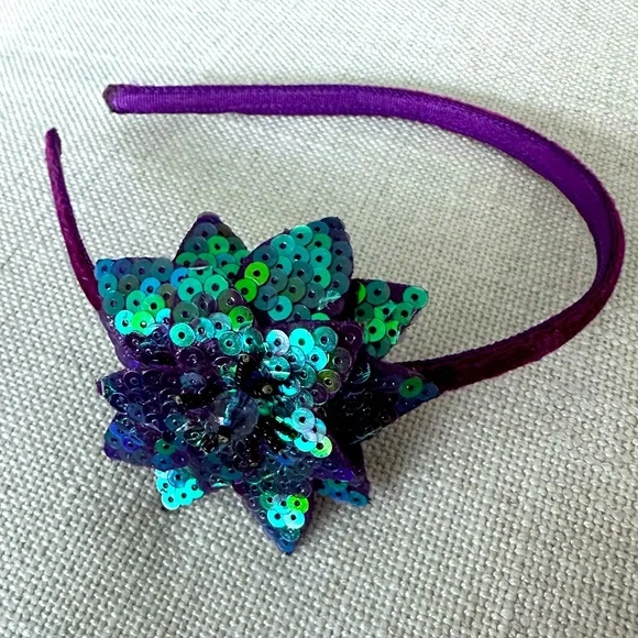 Velvet Headband - sequin flower girl - Purple