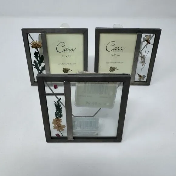 Carr Pressed Flower Picture Frames 2.5”x3.5” Set of 3 Vintage 2001