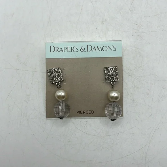 NWT Drapers & Damons Pierced Ears Earrings Jewelry Dangle Silver Vintage Style