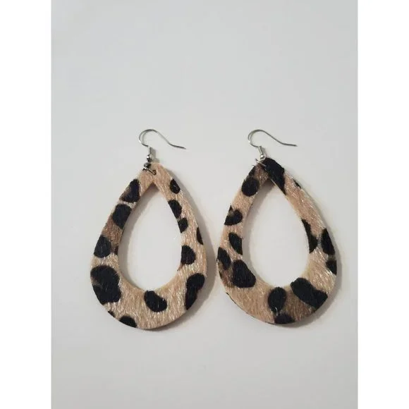 Furry Teardrop Leopard Earrings