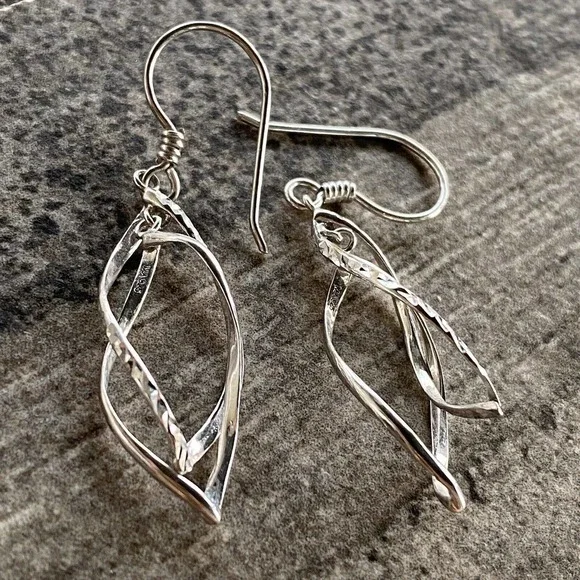 925 MA Thailand Sterling Silver Earrings Dangles Drops Art Deco Textured VTG