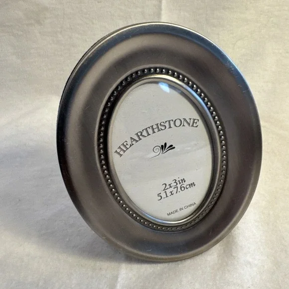 Hearthstone Silver Pewter Oval Photo Picture Frame Cottagecore Fits 2x3