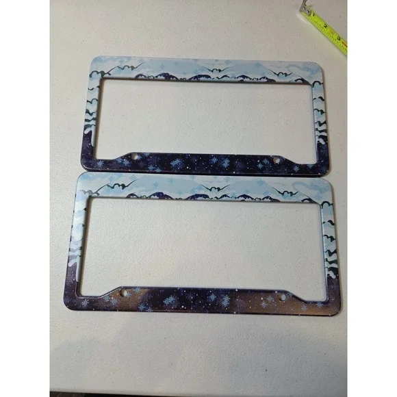 2 Decorative License Plate Frames Winter Snowflake Mountains + Hardware Set‎