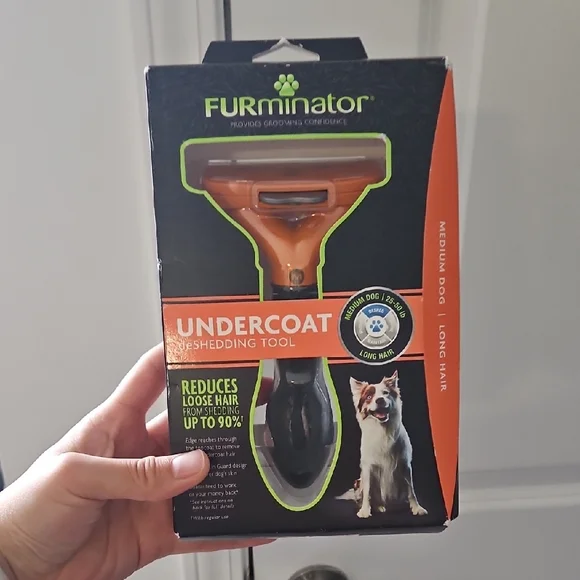 FURminator Medium Long Hair Deshedding Tool for Medium Dogs - Orange and Black