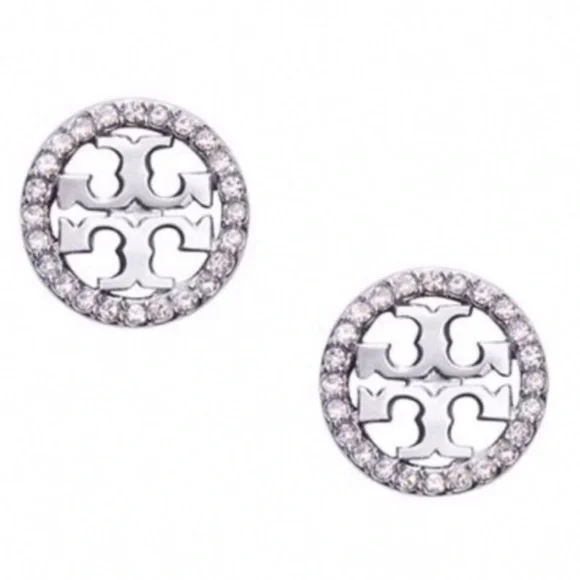 TORY BURCH • Silver Miller Circle Crystal Earrings