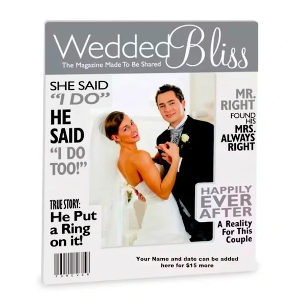 New Our Name is Mud “Wedded Bliss Magazine” ceramic photo frame
