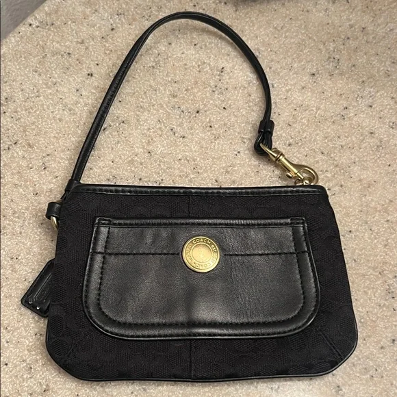 Coach Black Wristlet with Gold Emblem