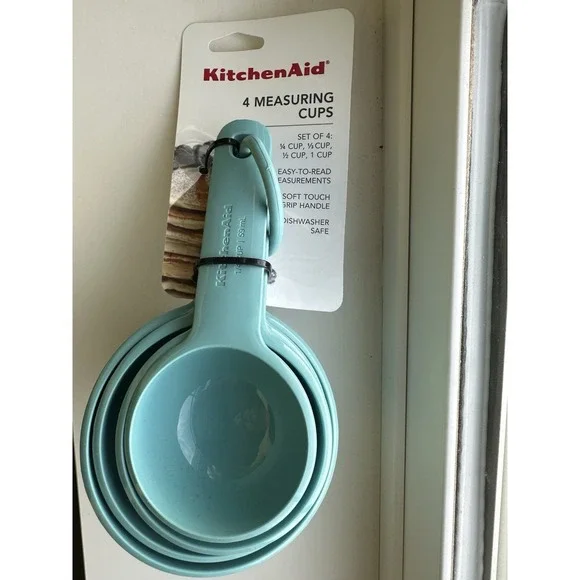KitchenAid 4 Measuring Cups Set‎ Aqua Sky Teal Blue Dishwasher Safe NWT