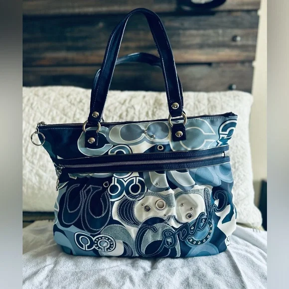 Vintage Coach Blue and White Tote Bag