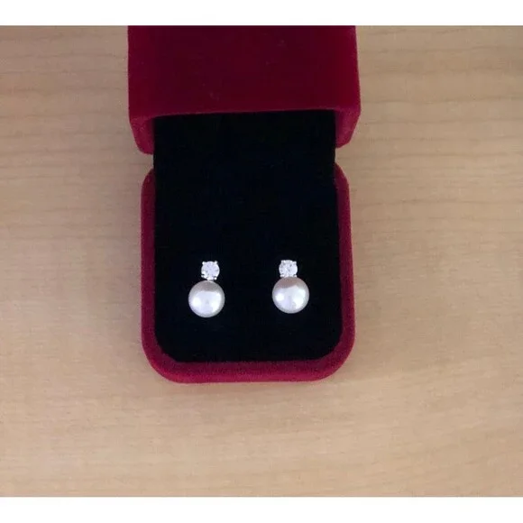 8.5-9mm High Luster Freshwater Pearl & Cubic Zirconia Stud Earrings