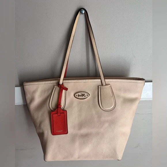 Coach Cream Tote with Red Accent