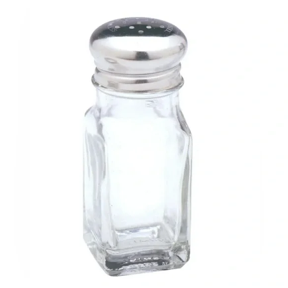 BN NOPRO 3oz CLASSIC RETRO GLASS SALT & PEPPER SHAKERS WITH STAINLESS STEEL CAPS