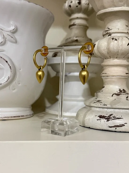 Vintage Matte Gold Hoops with Dangle