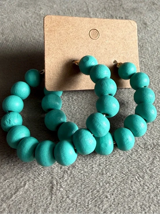 Turquoise Beaded Hoop Earrings - Women Jewelry