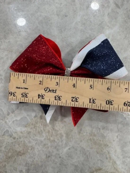 Girls Glitter Bows Red White Blue Rhinestones Set of 4