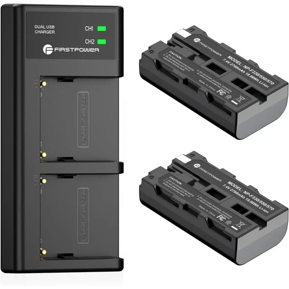 FirstPower NP-F550 Battery 2-Pack and USB Dual Slot Charger Compatible with Sony