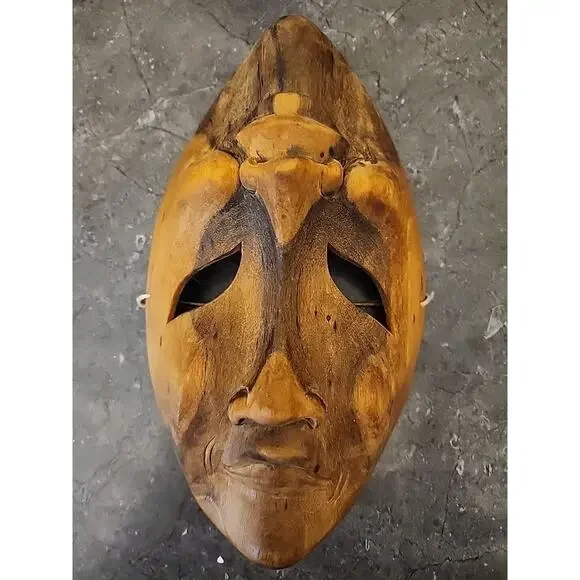 Wood Face Mask Hand Carved Wall‎ Hanging Sad Happy Comedy Tragedy Bohemian