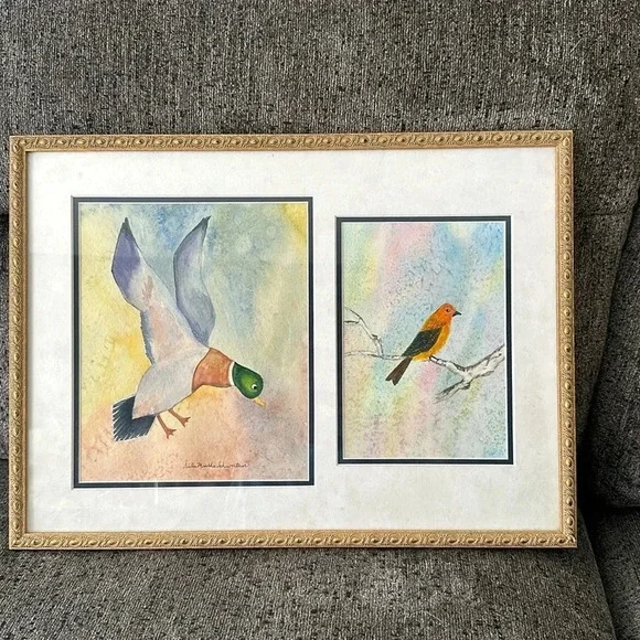 Beautiful vintage watercolor bird painting