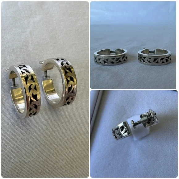 Lois Hill Sterling Silver Fleur De Lis Hoop Screw Back Earrings