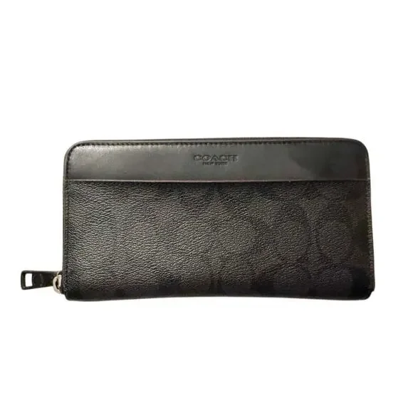 Coach ACCORDION WALLET (COACH F25517) BLACK Signature coated canvas logo