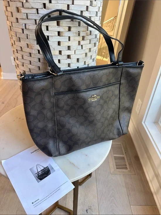 Coach Brown and Black Signature Tote