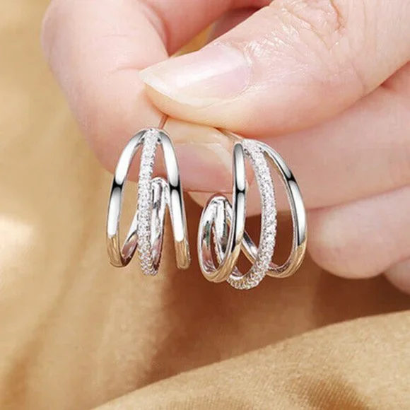 NEW Sterling Silver White Sapphires Triple Half-Hoops