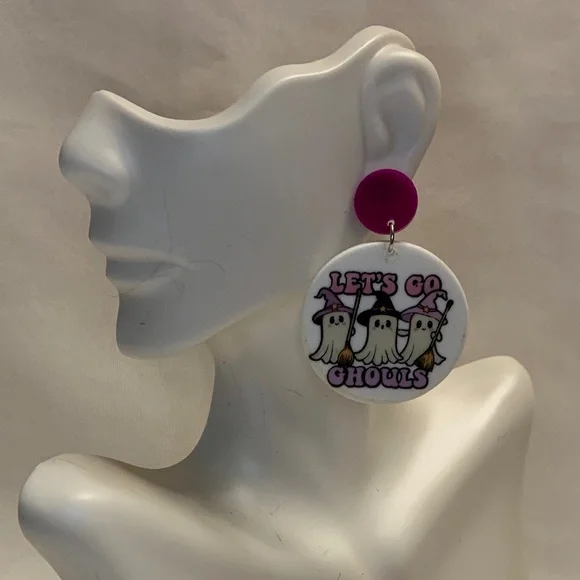 NWT! Cute Acrylic Witch Ghost Girls Halloween Post Earrings! Let’s Go Ghouls!