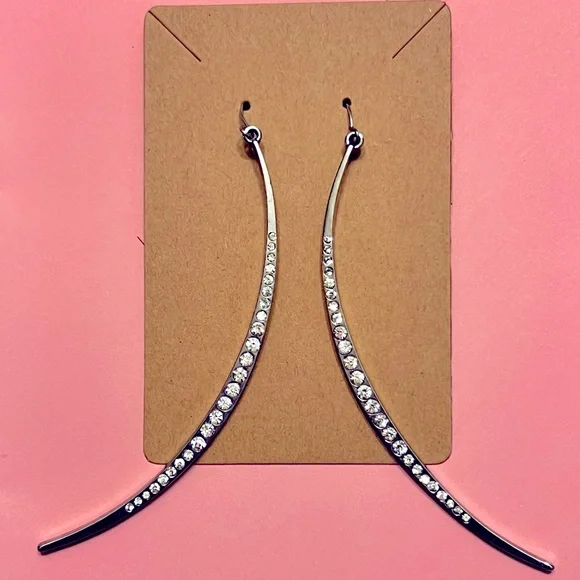Silver Curved Crystal Drop Earrings