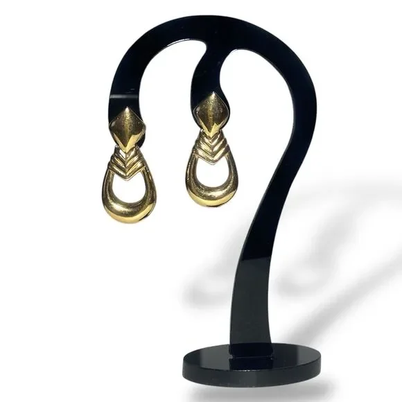 Vintage Clip on Earrings Gold tone Metal Bold Dangling Elegant Costume Jewelry