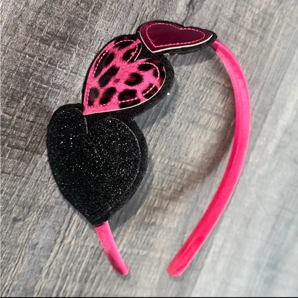 💞 New Pink and Black Glitter Heart Headband
