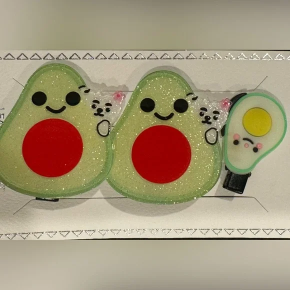 Girls Set of 3 Hair Clips Avocado