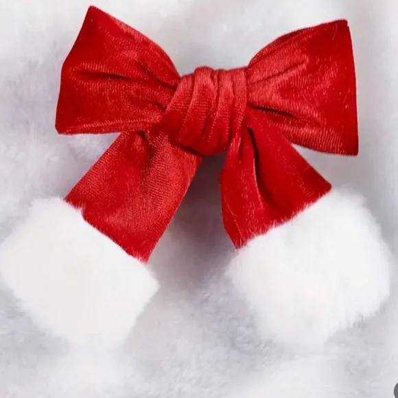 Vintage Plush Christmas Bow Hair Clip - NEW