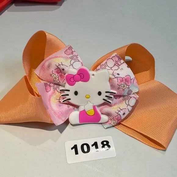1018 Peach Color Hello Kitty Hair Bow Alligator Clip