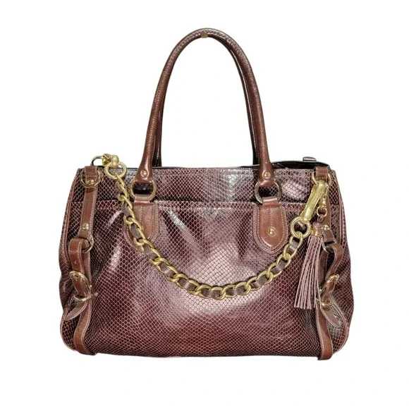Coach Embossed Python Brown Sierra Large Carryall Satchel Brass Hardware 16753