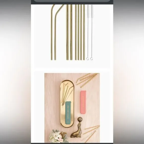DESIGNWORKS INK Wish Upon a Straw Gold Reuseable Straw Set Straws &  Brushes