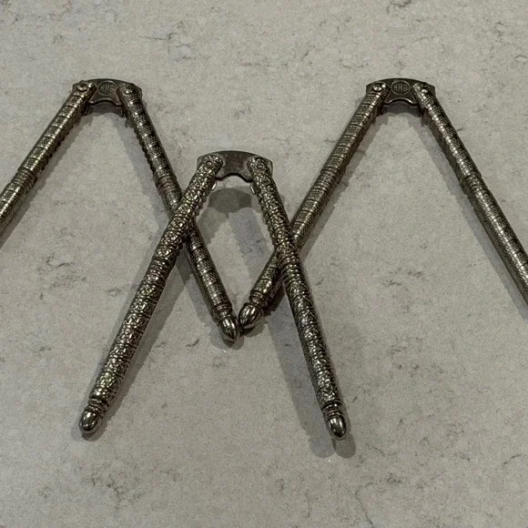 Vintage HMQ Silver Tone Metal Nutcrackers Set of 3 Textured Handles Kitchen Tool