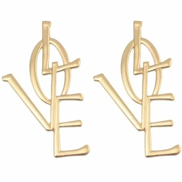 LOVE Gold Tone Oversize Drop Earrings 3+”
