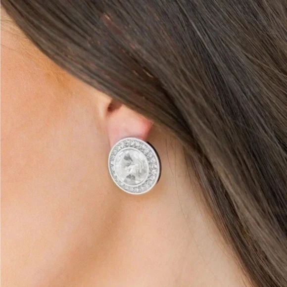 Vintage Paparazzi what should I bling post back halo earrings silver tone