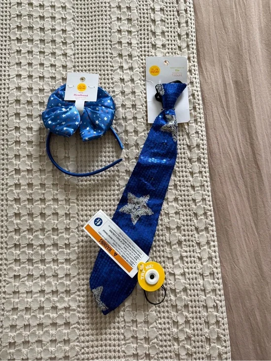 NEW Blue Sequin Star Headband and Tie Set for Kids