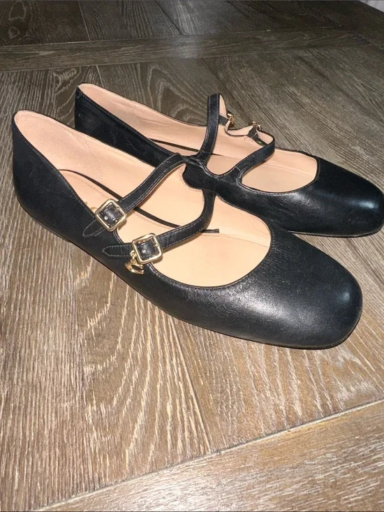 Coach Whitley Black Leather Double Strap Mary Jane Ballet Flats Size 8