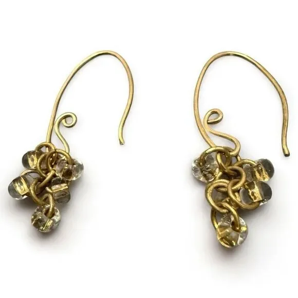 DESIGNER-STYLE GOLD DROP EARRINGS WITH CLEAR BEADS
