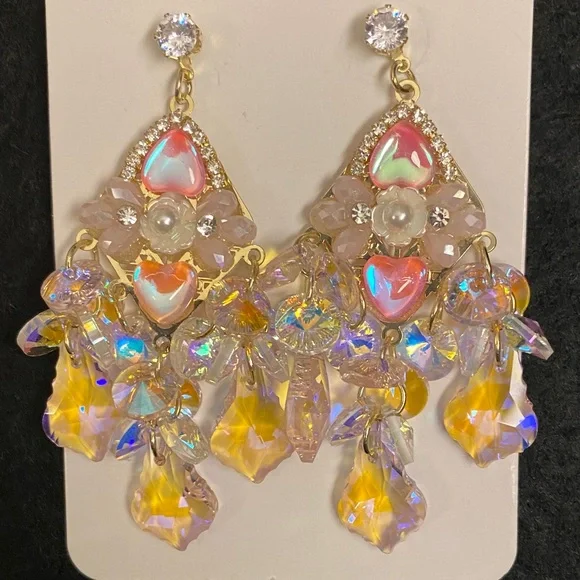 Crystal Fairy Core Pink Earrings with Gold Tone Accents