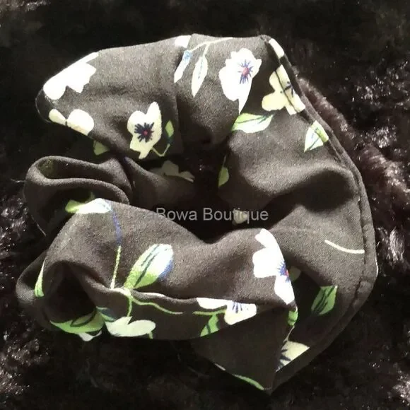 Black Flower Chiffon Scrunchie  (kids)  SC2789  Handmade NWT Boutique