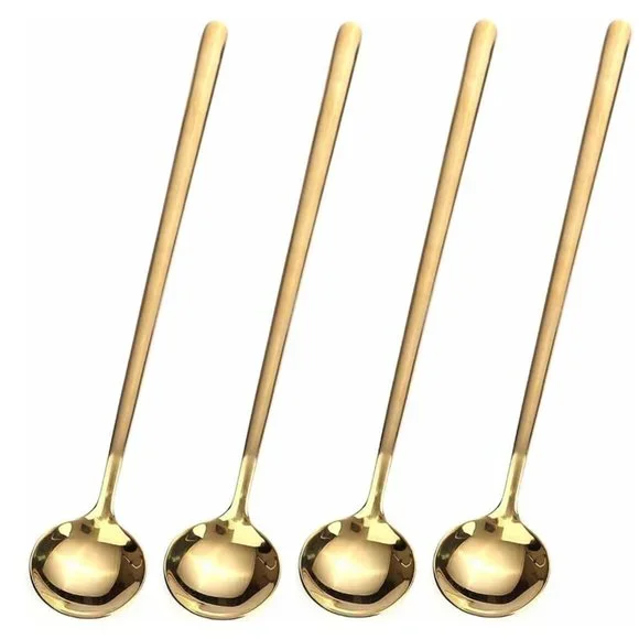 4 PCS Long Gold Coffee, Cocktail Spoons